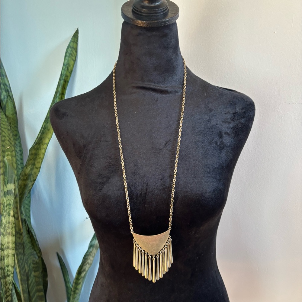 Gold Pendant Necklace with Fringe Detail